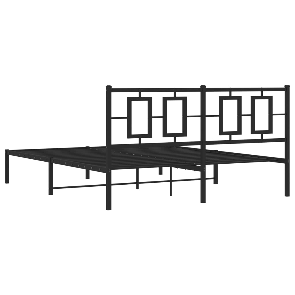 Metal Bed Frame without Mattress with Headboard Black 150x200cm