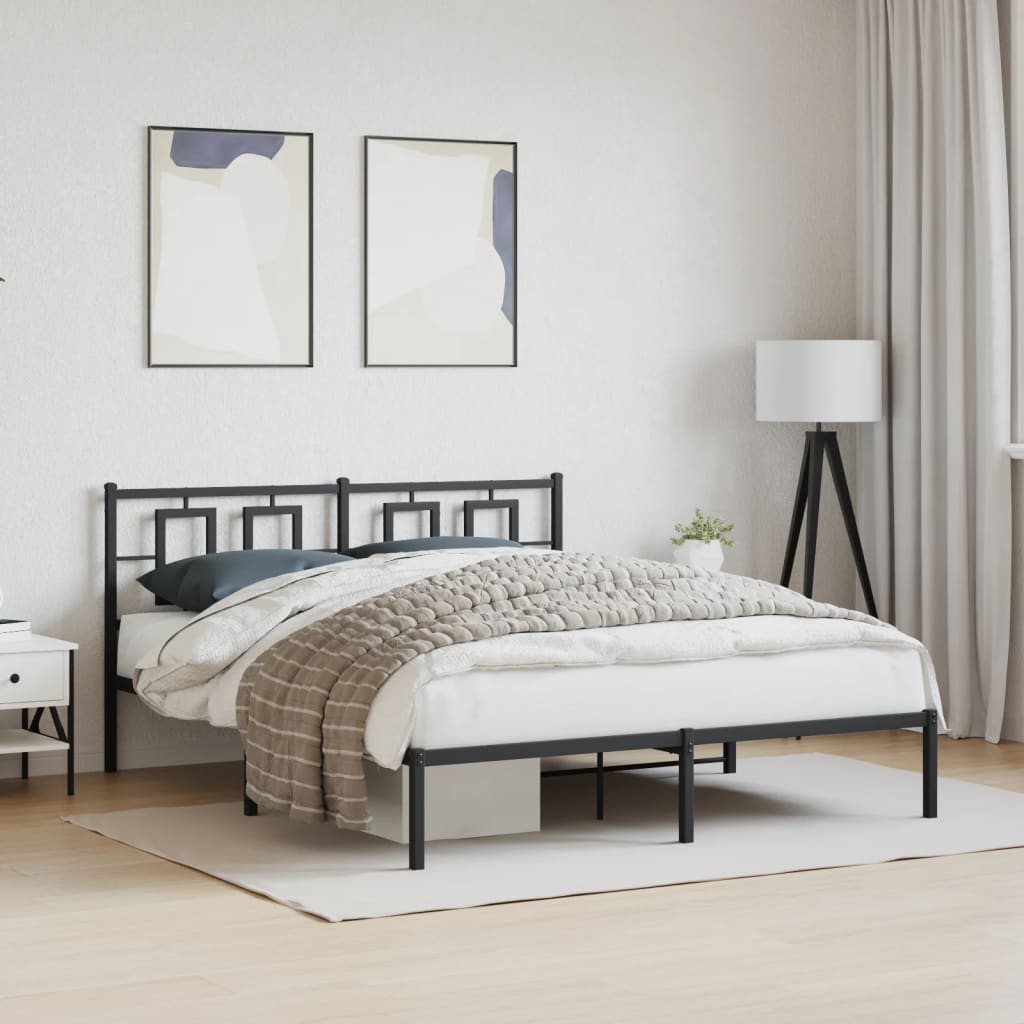 Metal Bed Frame without Mattress with Headboard Black 150x200cm