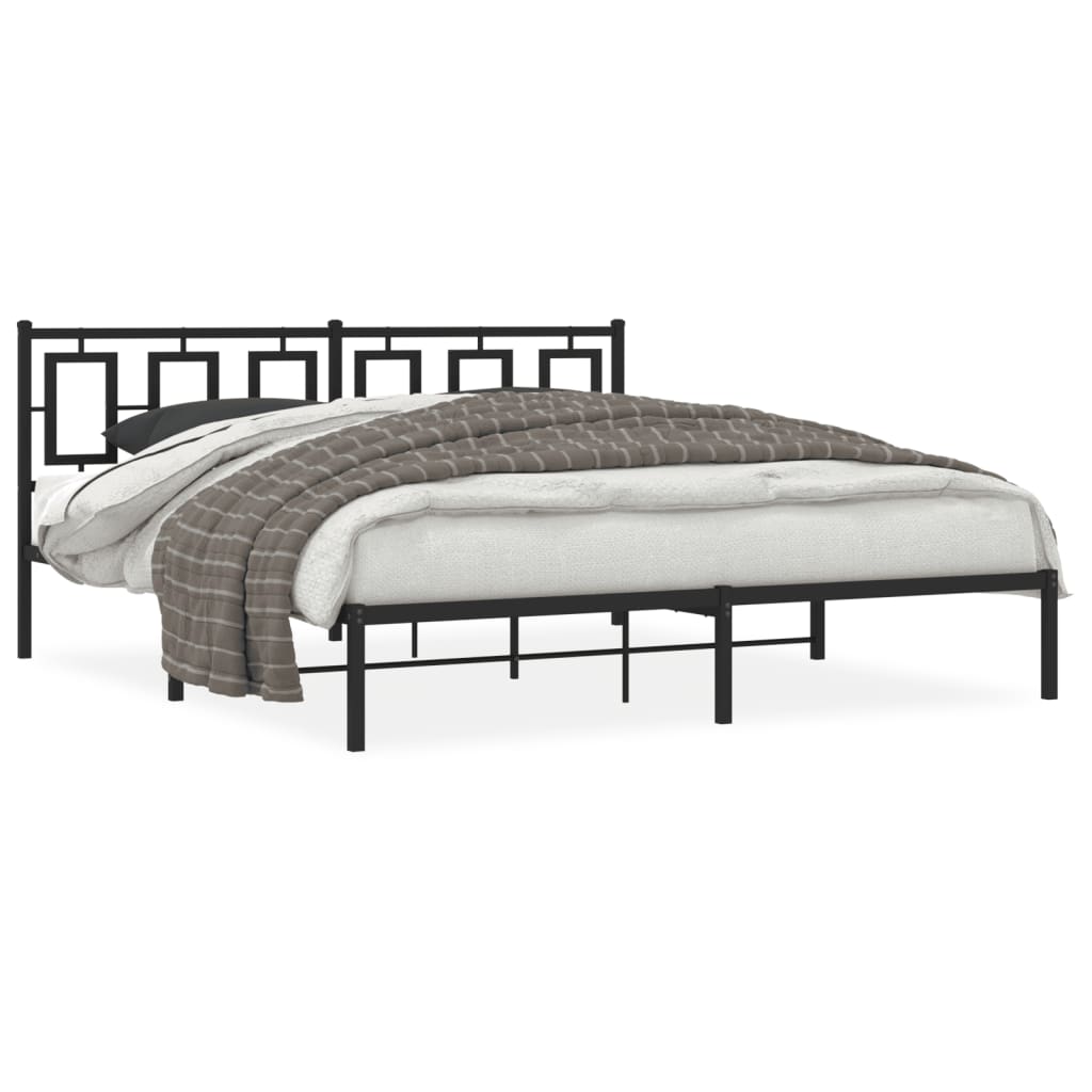 Metal Bed Frame without Mattress with Headboard Black 183x213cm