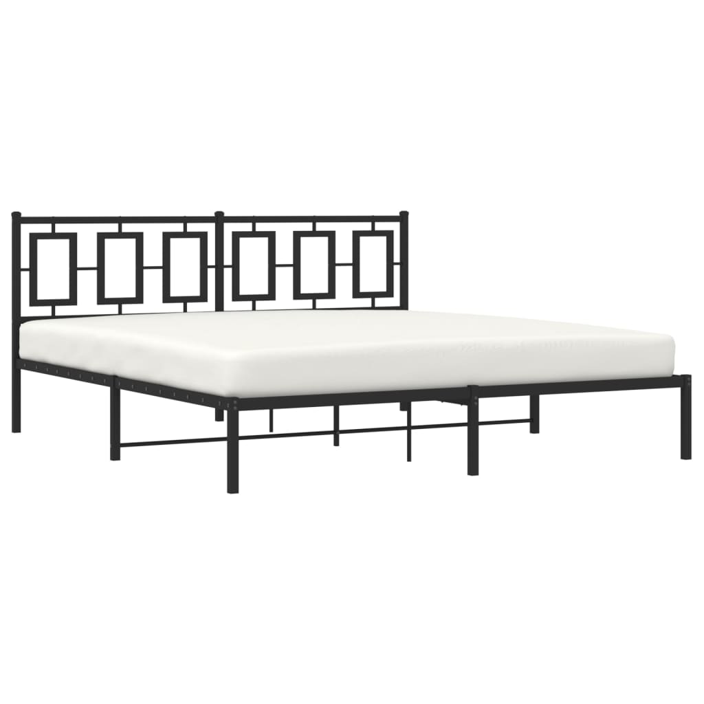 Metal Bed Frame without Mattress with Headboard Black 183x213cm