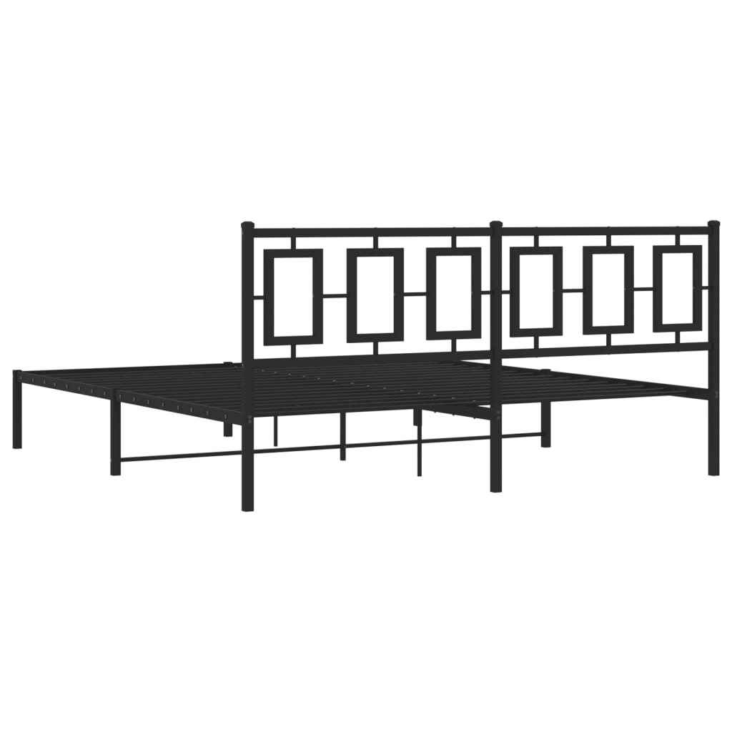 Metal Bed Frame without Mattress with Headboard Black 183x213cm
