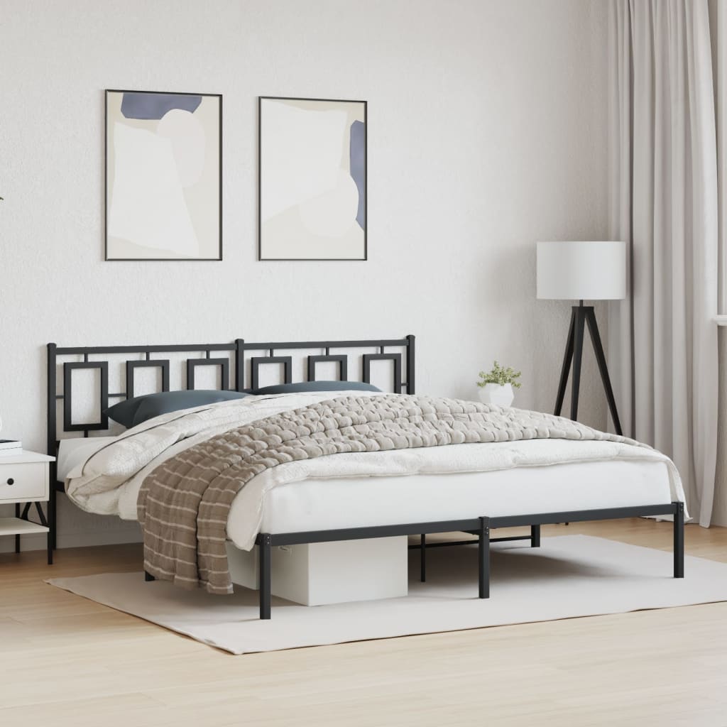 Metal Bed Frame without Mattress with Headboard Black 183x213cm