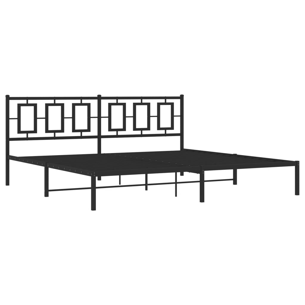 Metal Bed Frame without Mattress with Headboard Black 193x203cm