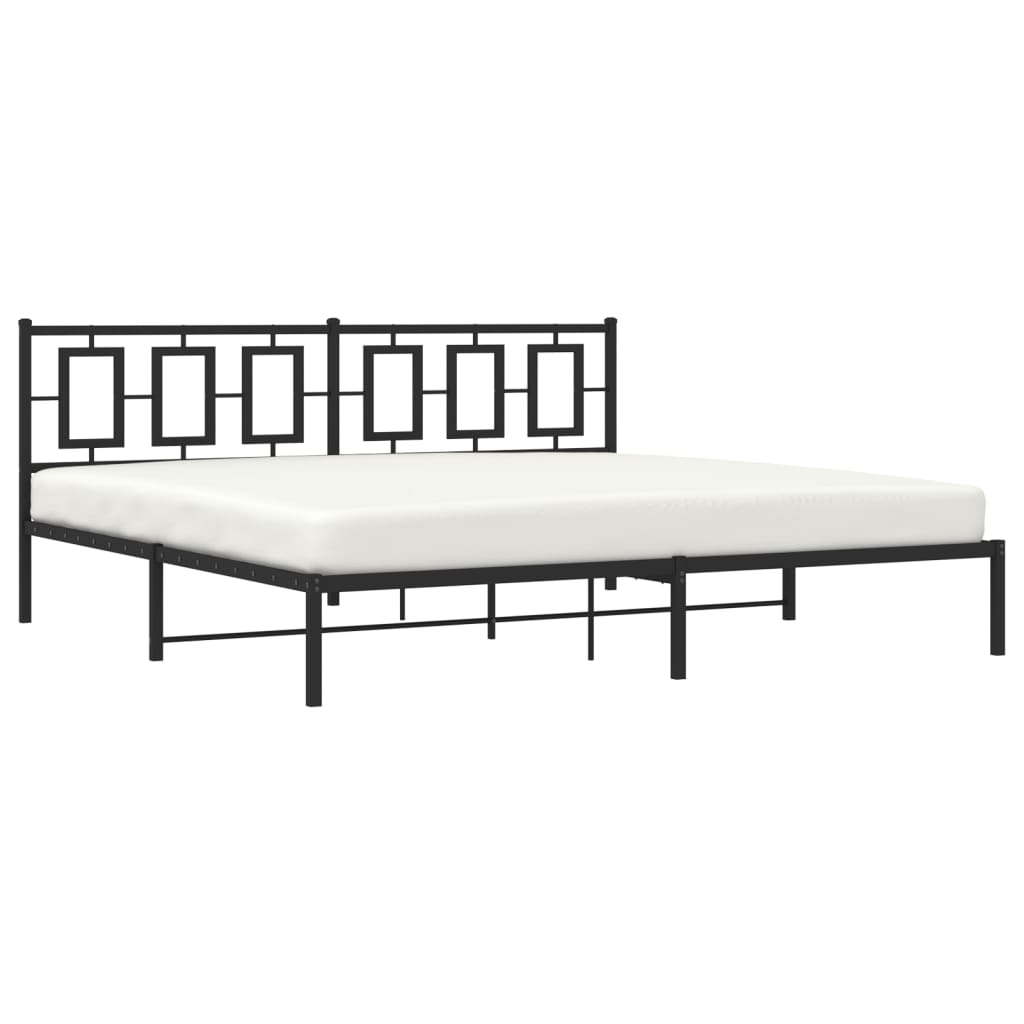 Metal Bed Frame without Mattress with Headboard Black 193x203cm