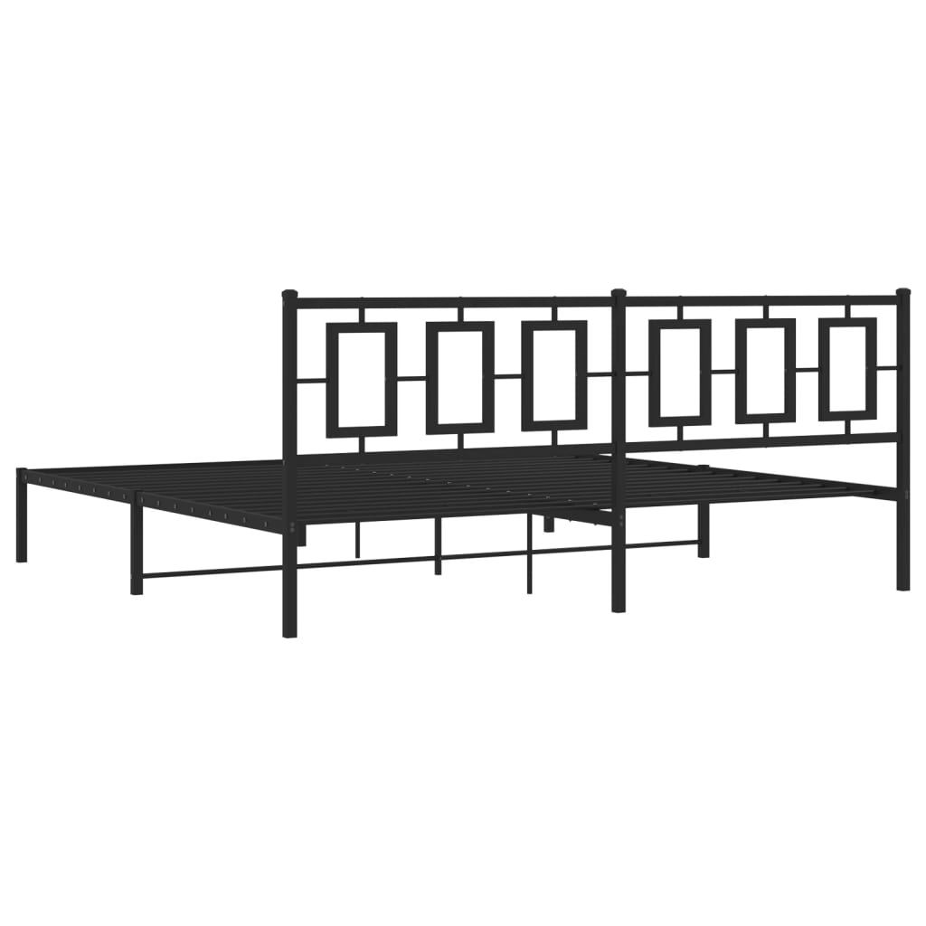 Metal Bed Frame without Mattress with Headboard Black 193x203cm