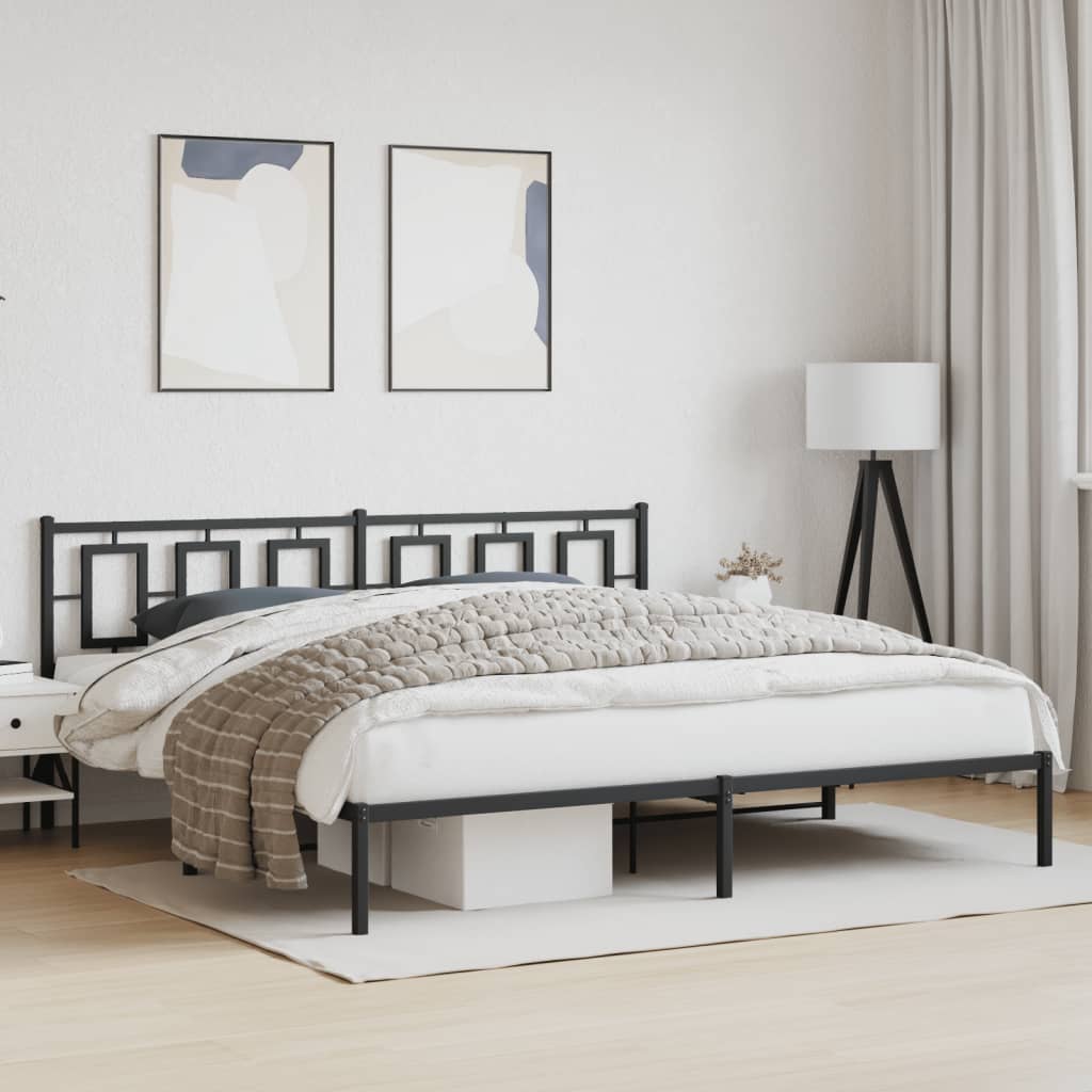 Metal Bed Frame without Mattress with Headboard Black 193x203cm