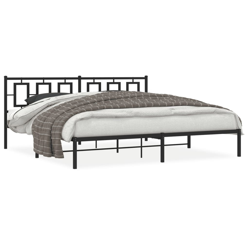Metal Bed Frame without Mattress with Headboard Black 200x200cm