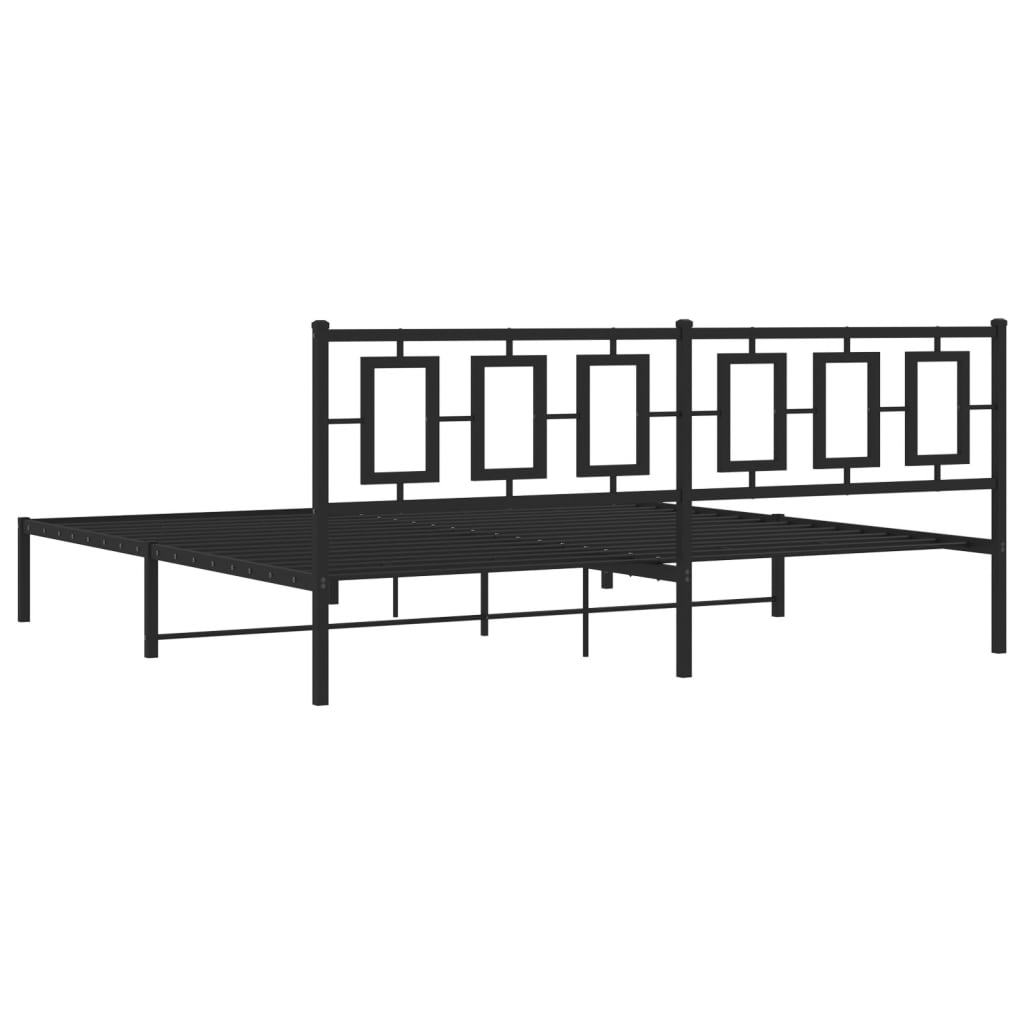 Metal Bed Frame without Mattress with Headboard Black 200x200cm