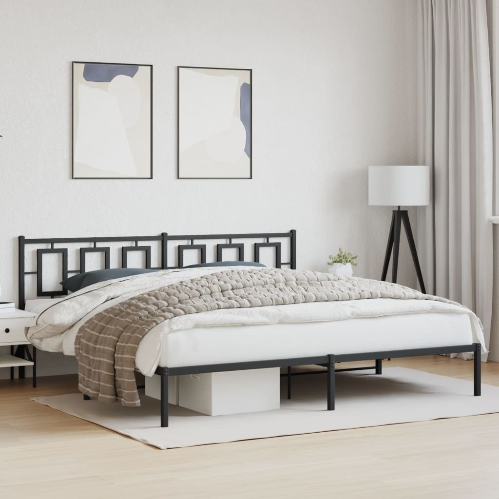Metal Bed Frame without Mattress with Headboard Black 200x200cm