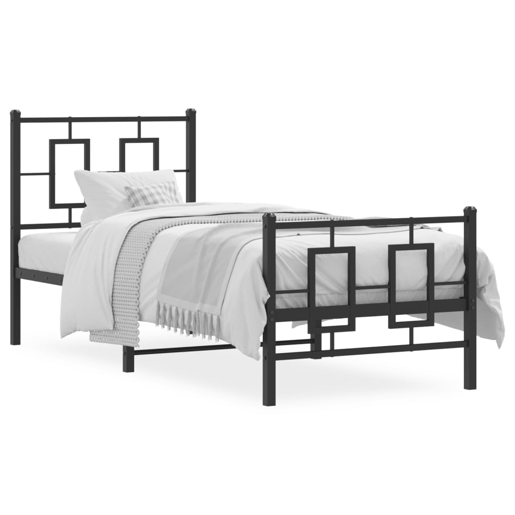 Metal Bed Frame without Mattress with Footboard Black 75x190cm