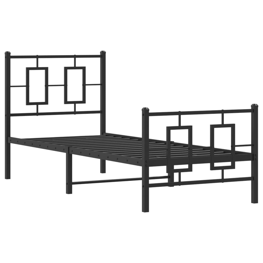 Metal Bed Frame without Mattress with Footboard Black 75x190cm