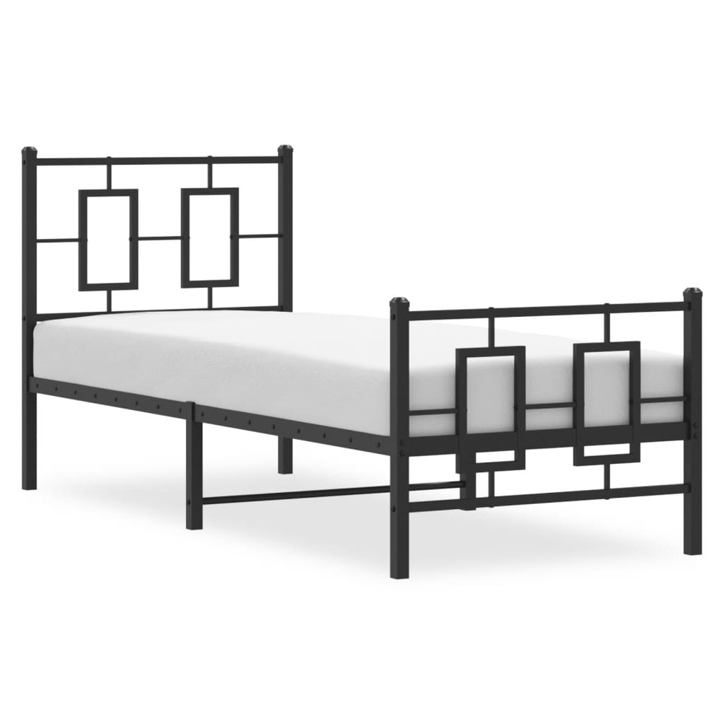 Metal Bed Frame without Mattress with Footboard Black 75x190cm