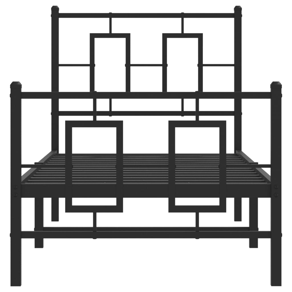Metal Bed Frame without Mattress with Footboard Black 75x190cm