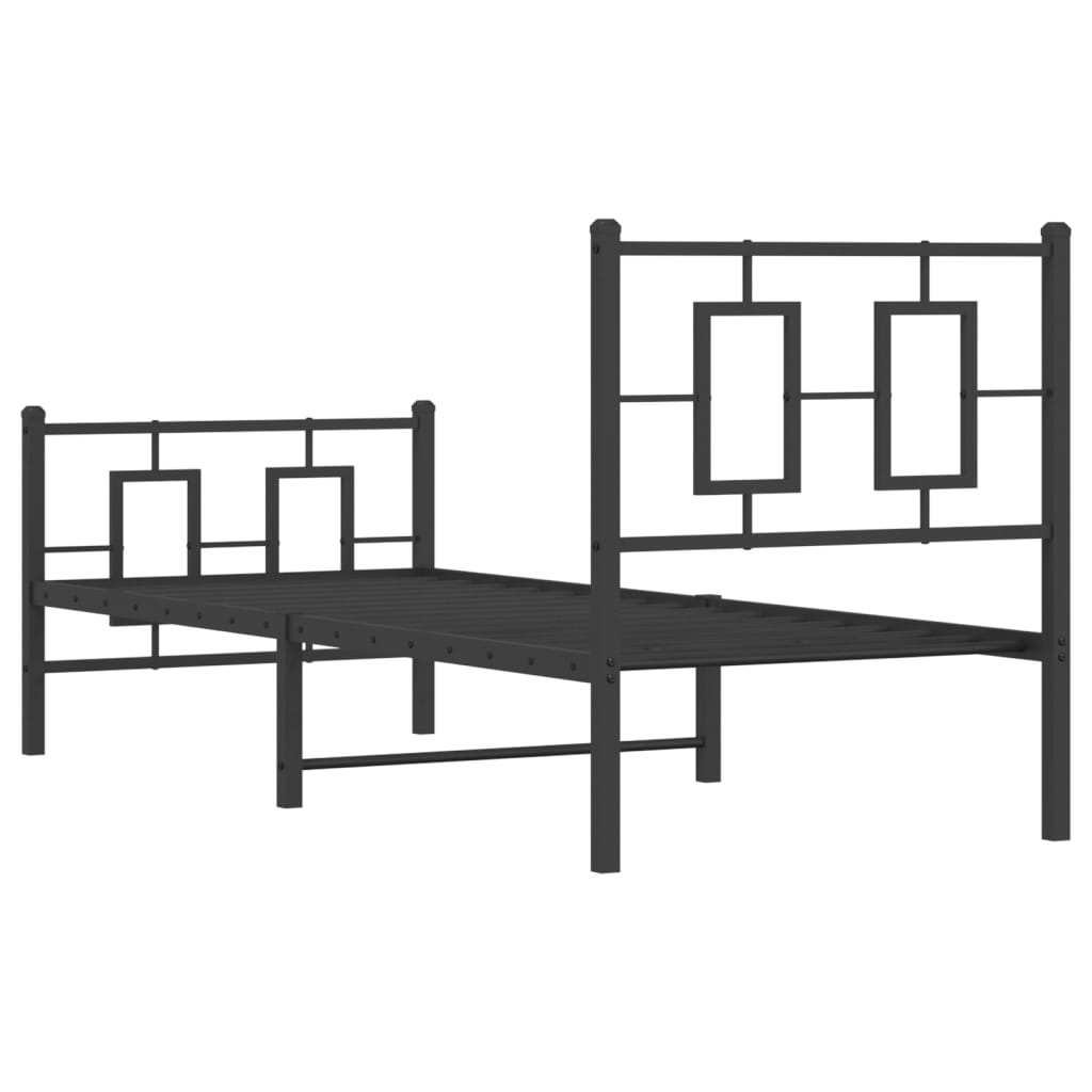 Metal Bed Frame without Mattress with Footboard Black 75x190cm