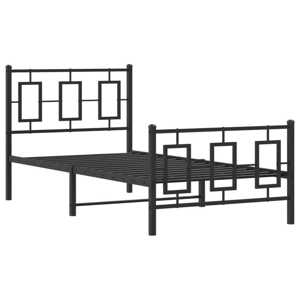 Metal Bed Frame without Mattress with Footboard Black 90x190cm