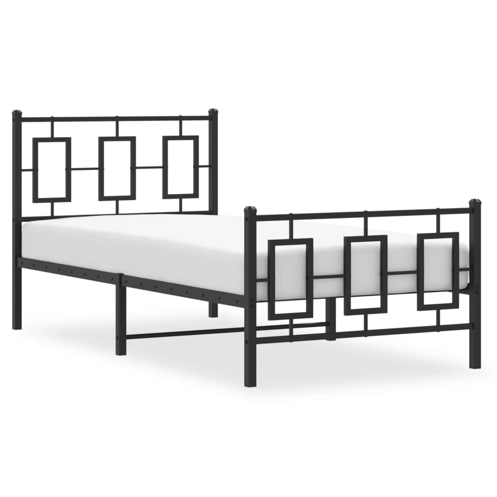 Metal Bed Frame without Mattress with Footboard Black 90x190cm