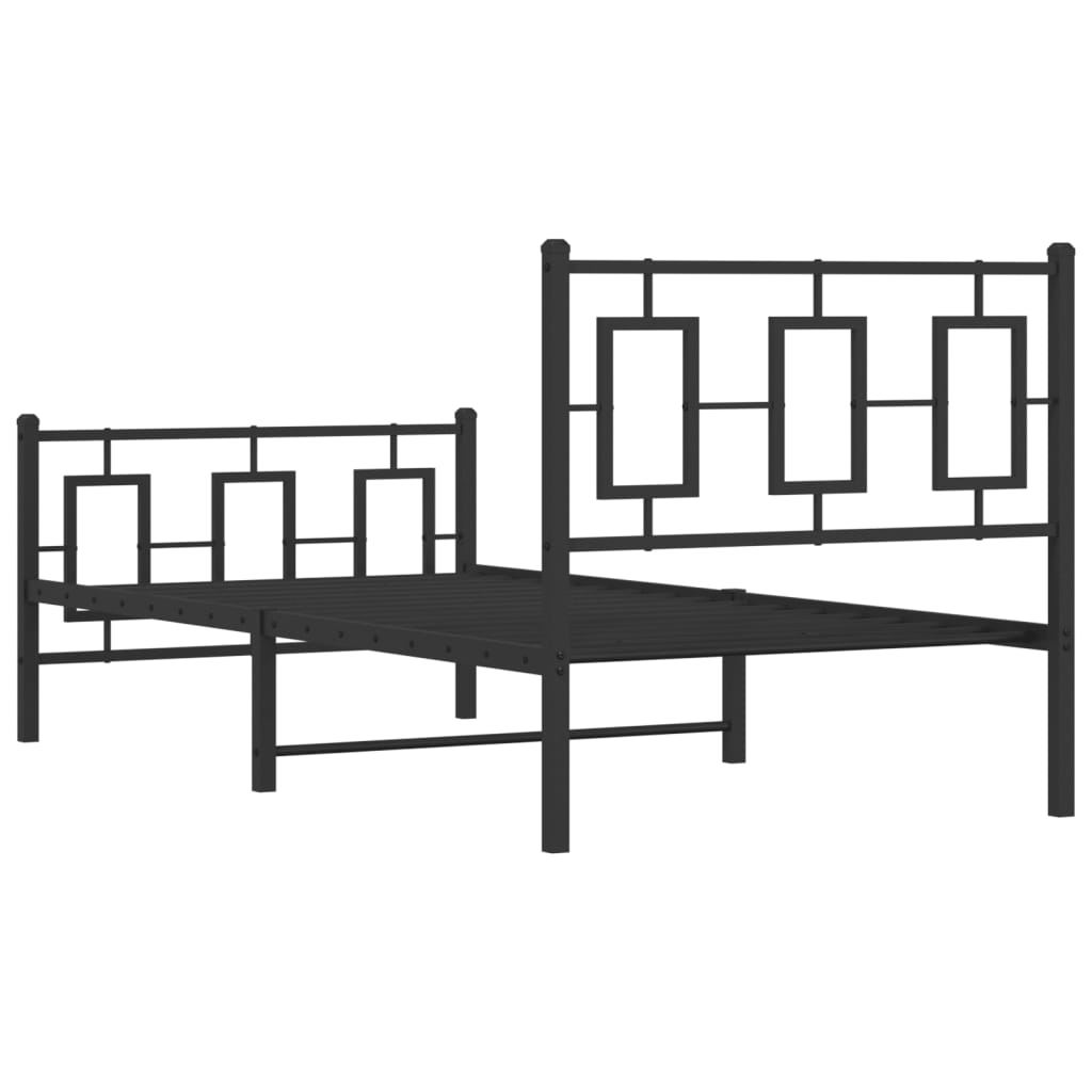 Metal Bed Frame without Mattress with Footboard Black 90x190cm