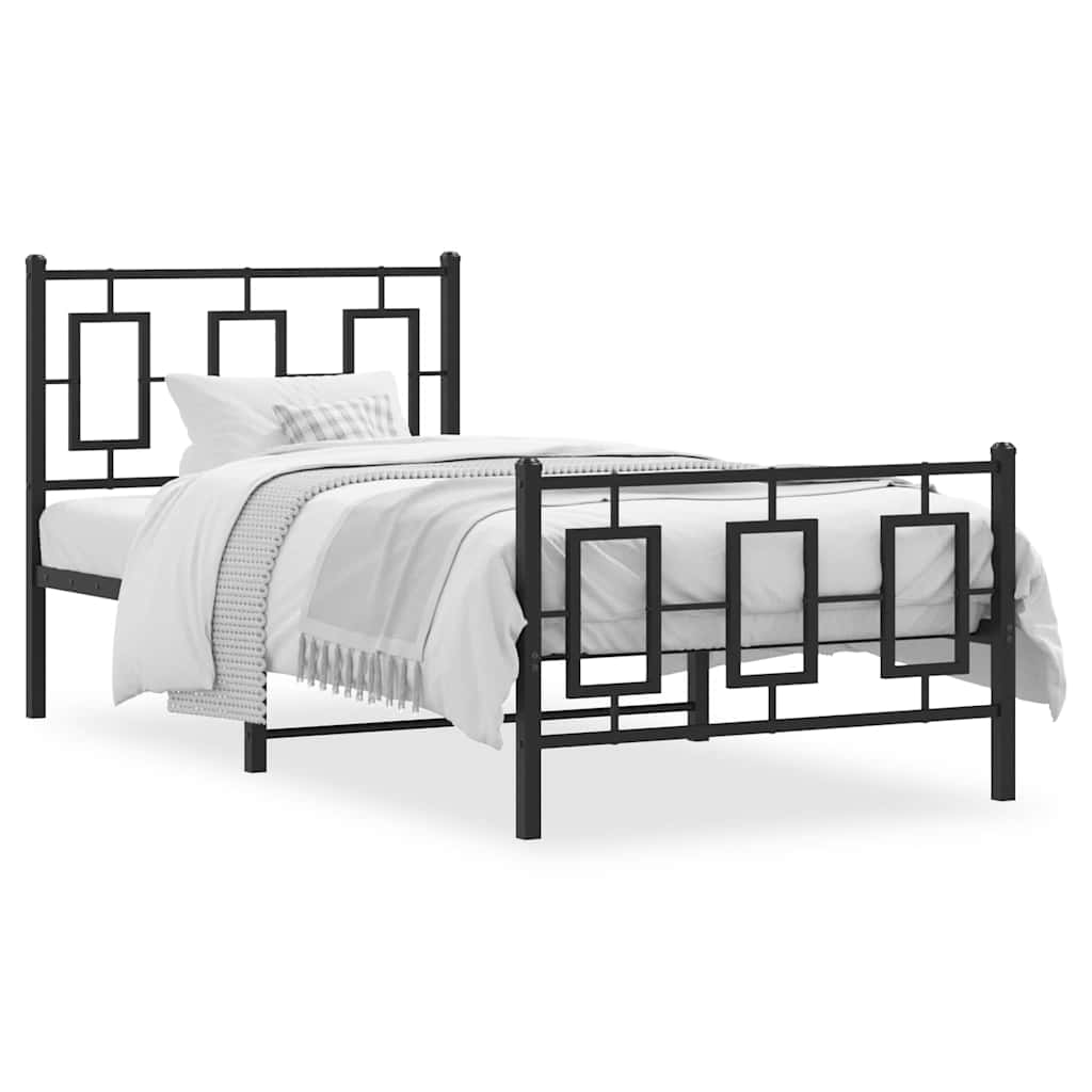 Metal Bed Frame without Mattress with Footboard Black 90x200cm