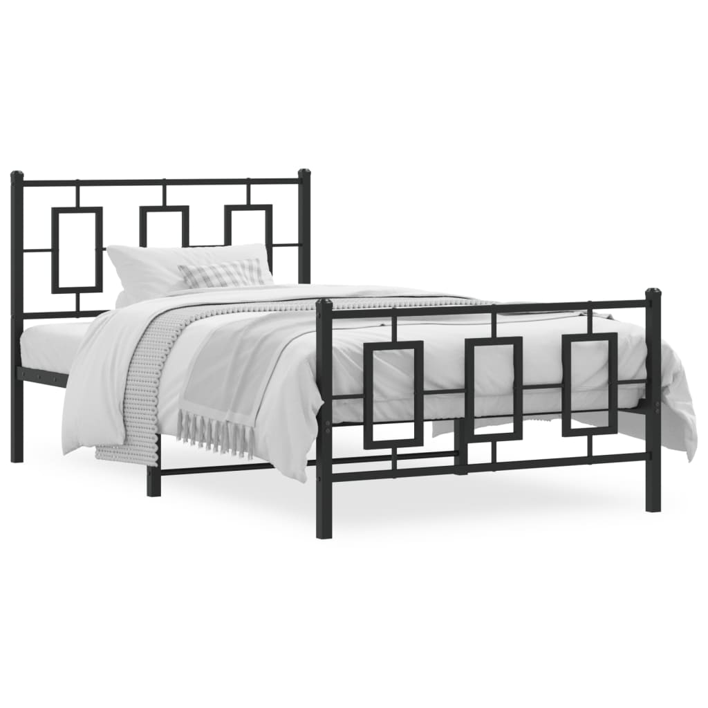 Metal Bed Frame without Mattress with Footboard Black 100x190cm