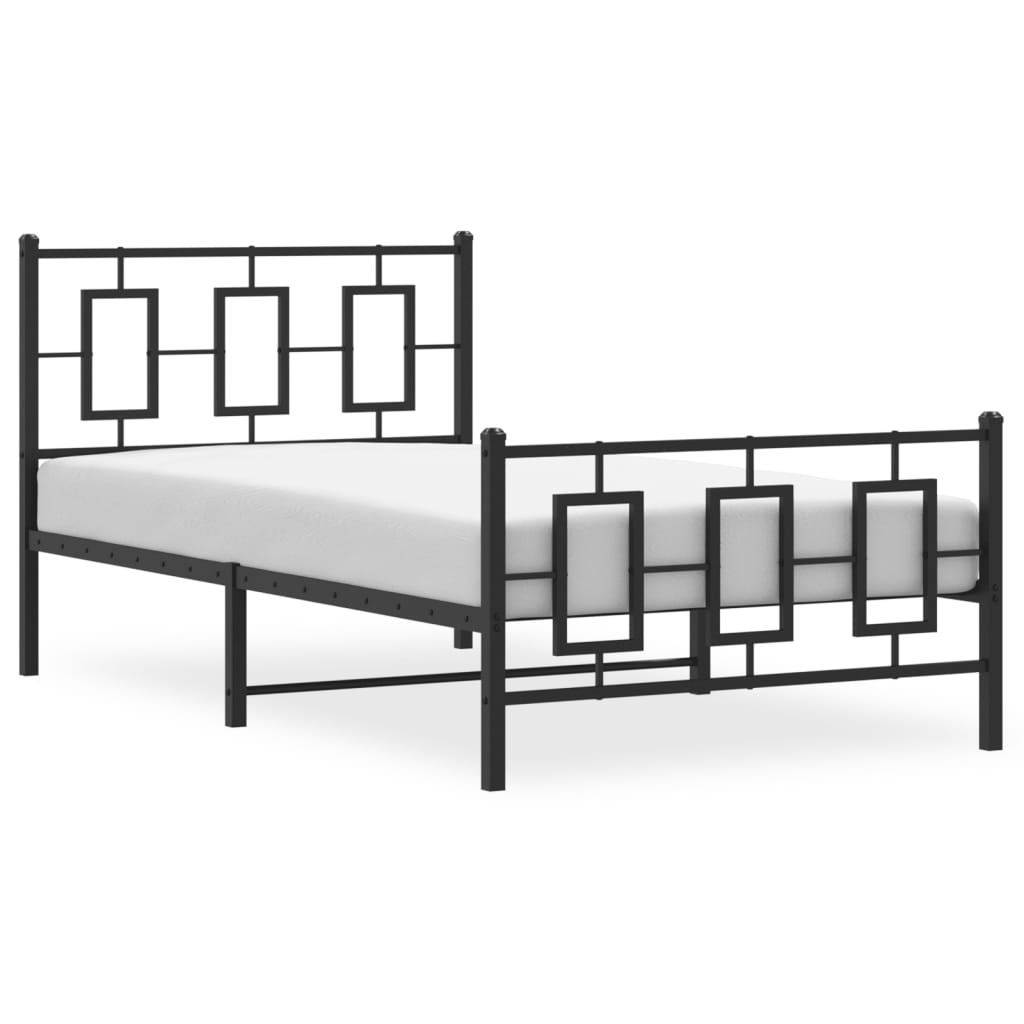 Metal Bed Frame without Mattress with Footboard Black 100x190cm