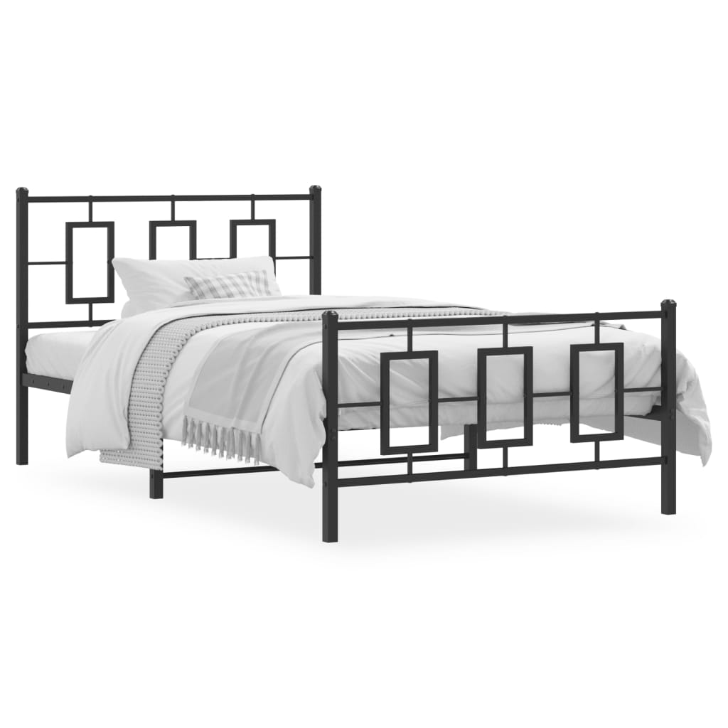 Metal Bed Frame without Mattress with Footboard Black 107x203cm