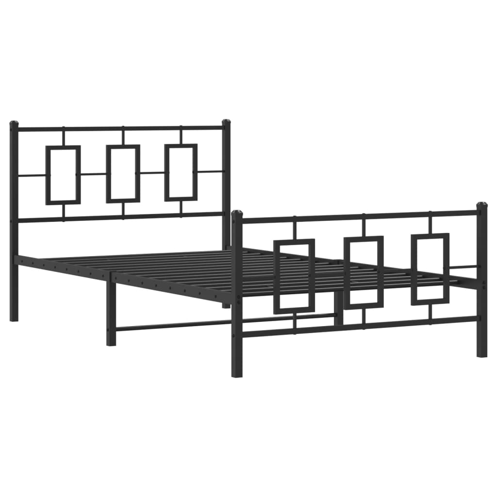 Metal Bed Frame without Mattress with Footboard Black 107x203cm