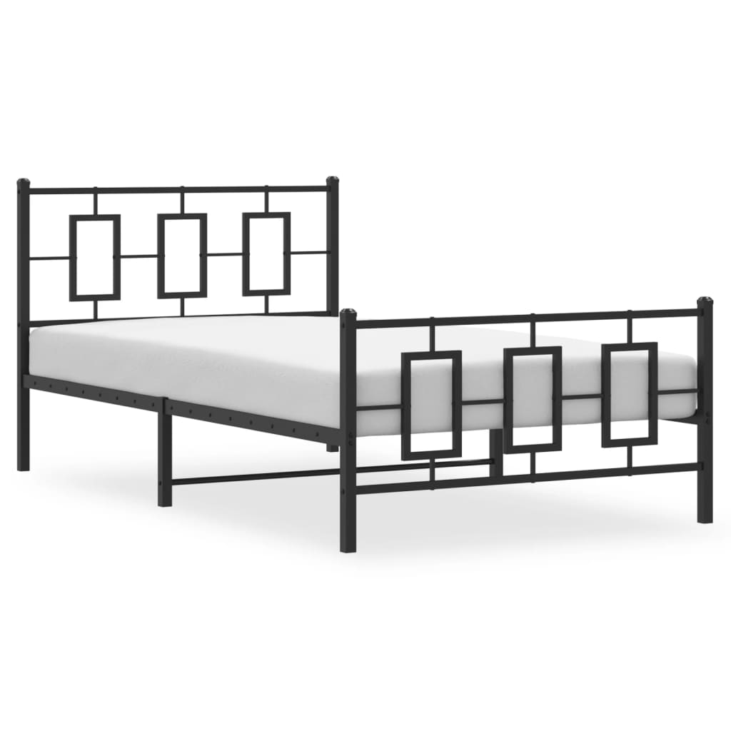 Metal Bed Frame without Mattress with Footboard Black 107x203cm