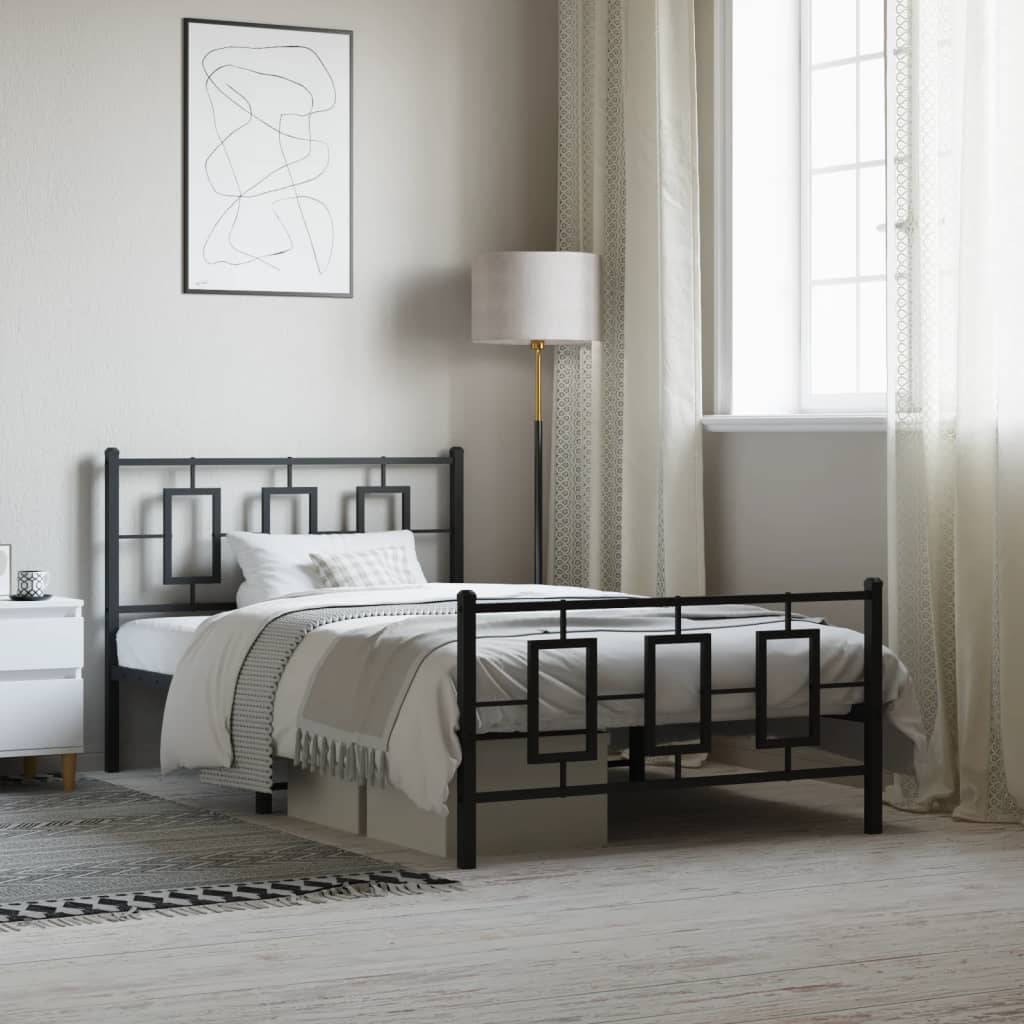 Metal Bed Frame without Mattress with Footboard Black 107x203cm