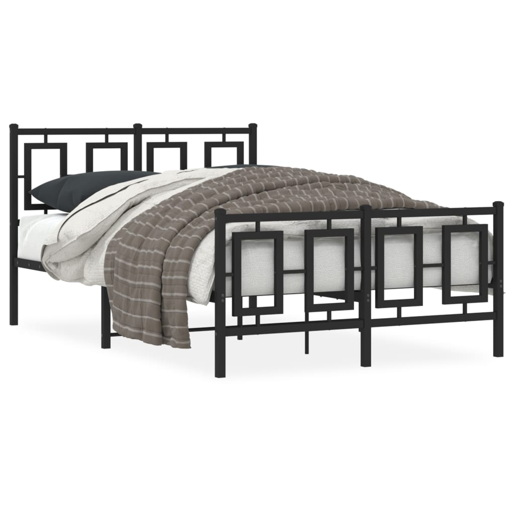 Metal Bed Frame without Mattress with Footboard Black 120x190cm