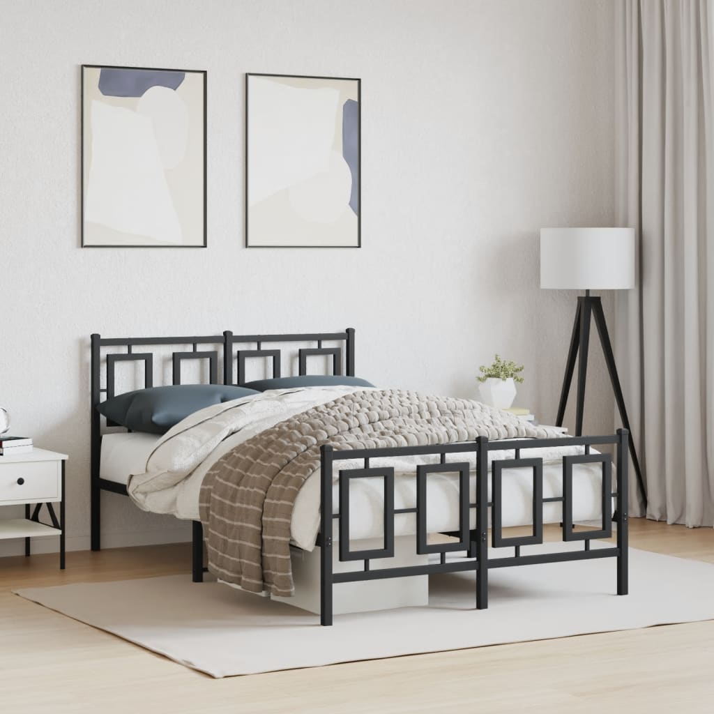 Metal Bed Frame without Mattress with Footboard Black 120x190cm
