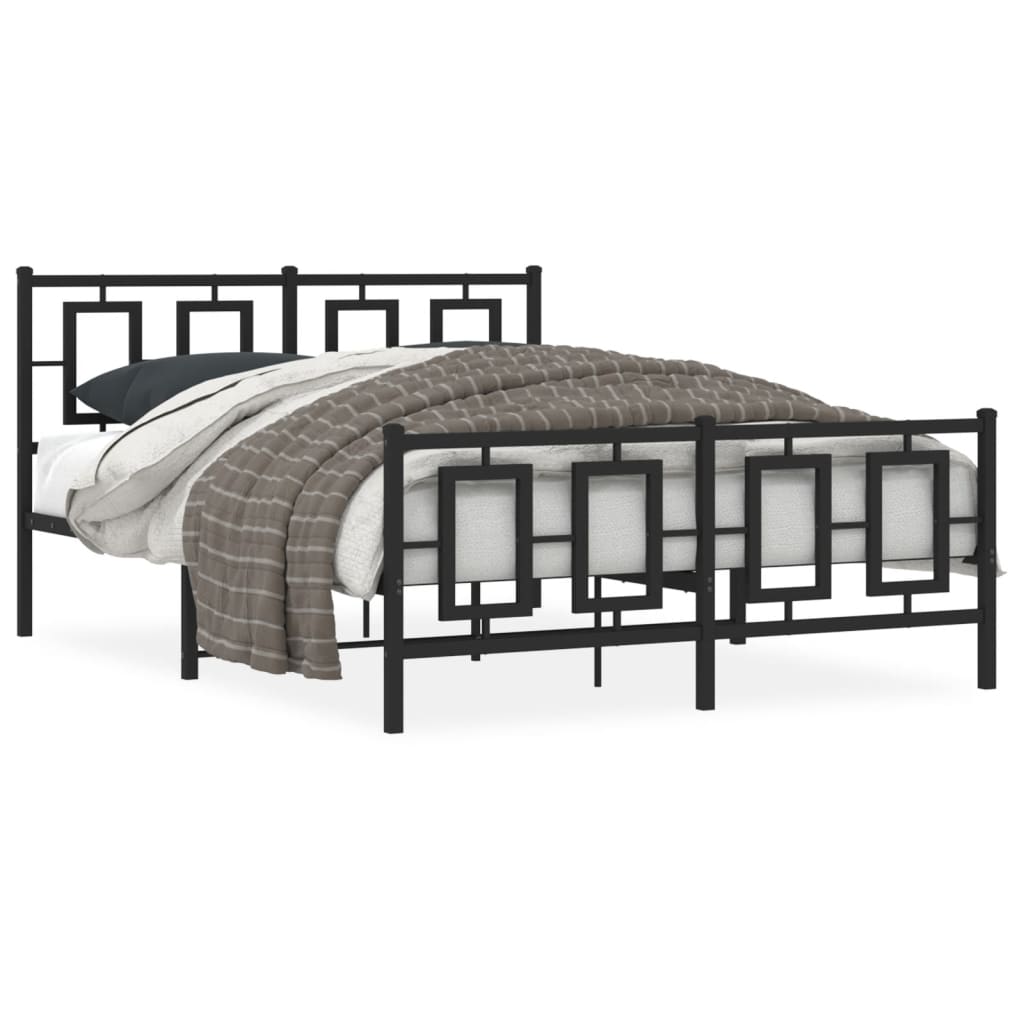 Metal Bed Frame without Mattress with Footboard Black 135x190cm