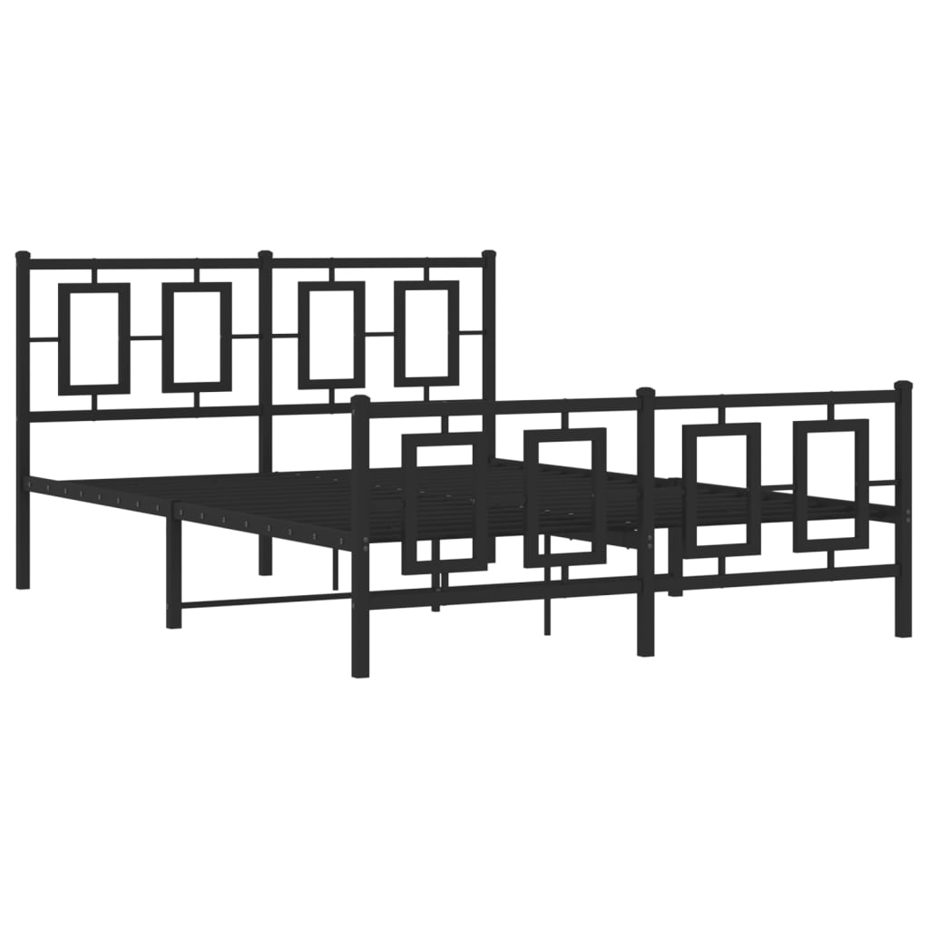 Metal Bed Frame without Mattress with Footboard Black 135x190cm