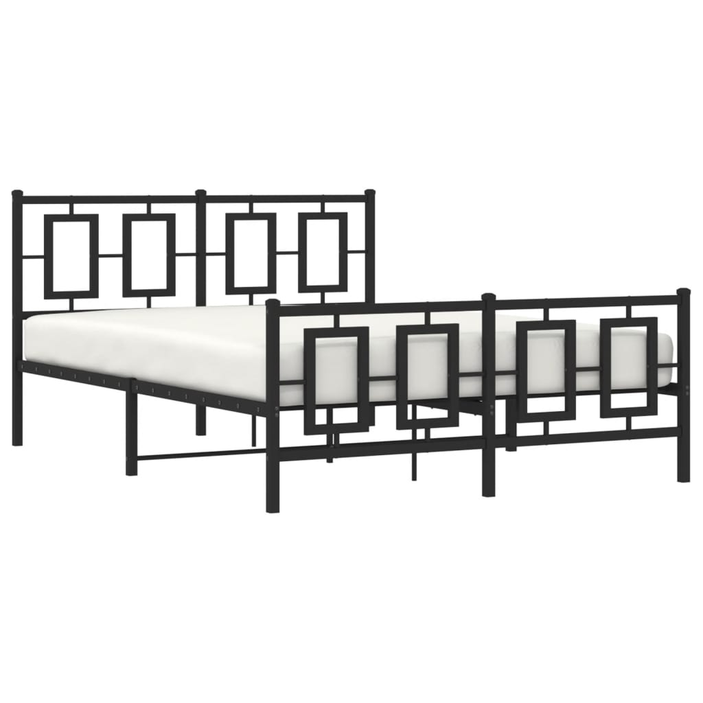 Metal Bed Frame without Mattress with Footboard Black 135x190cm