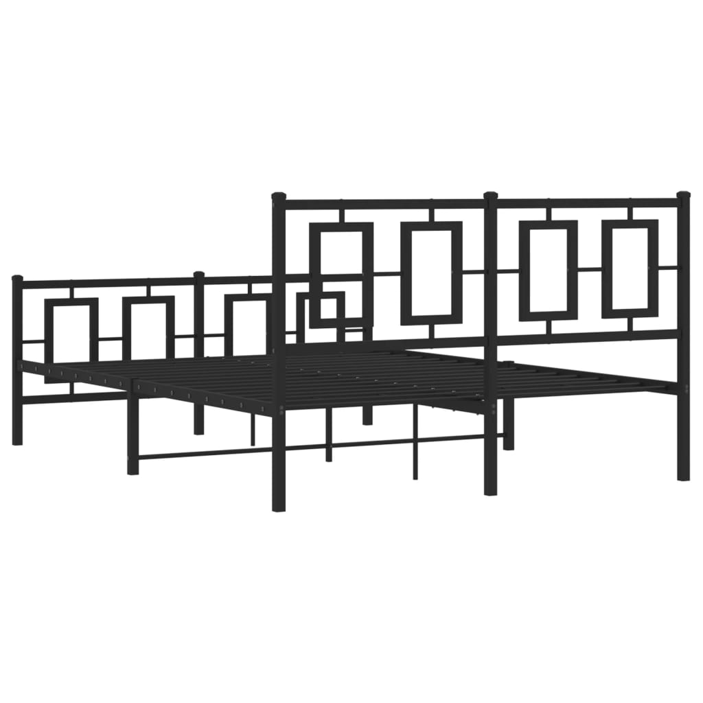 Metal Bed Frame without Mattress with Footboard Black 135x190cm