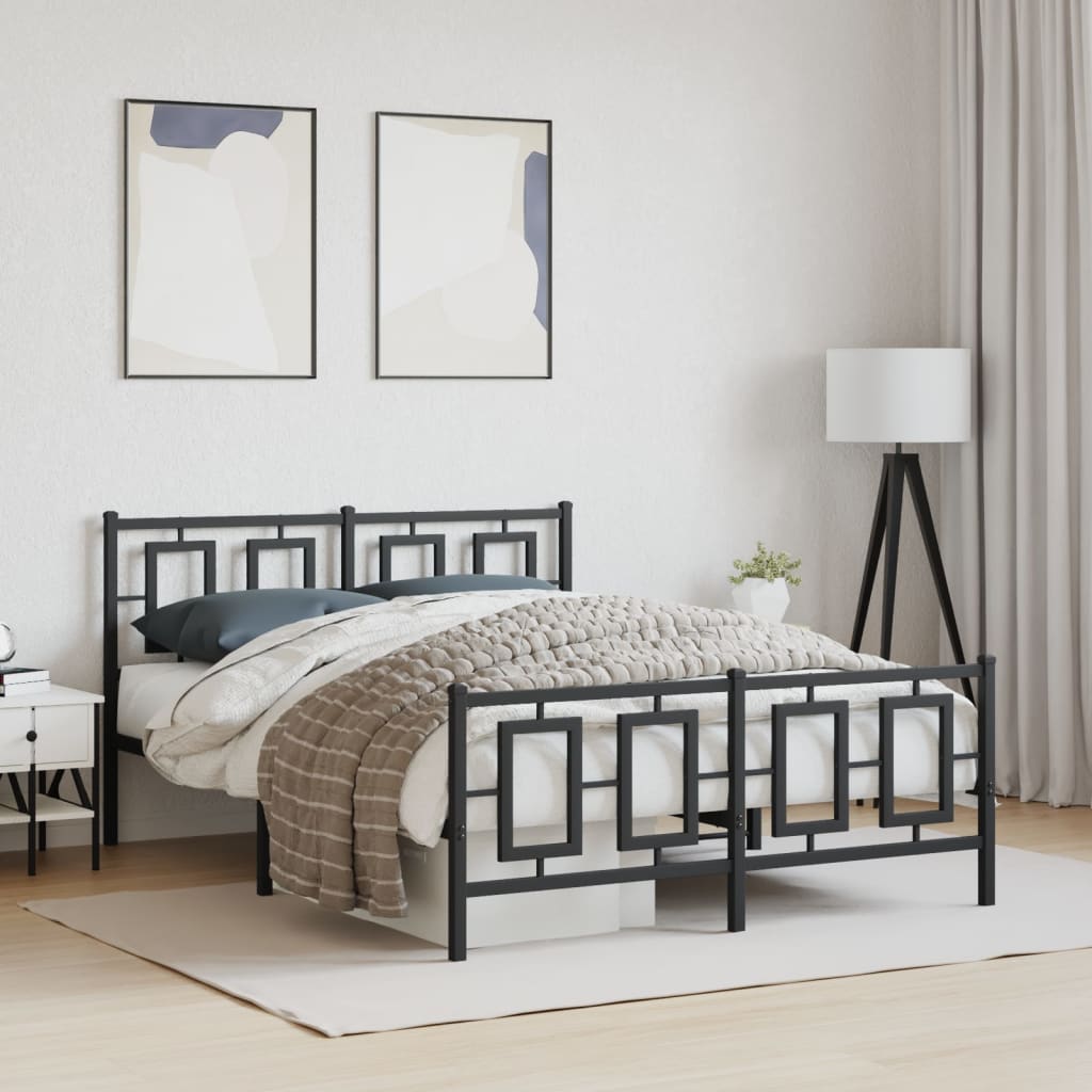Metal Bed Frame without Mattress with Footboard Black 135x190cm