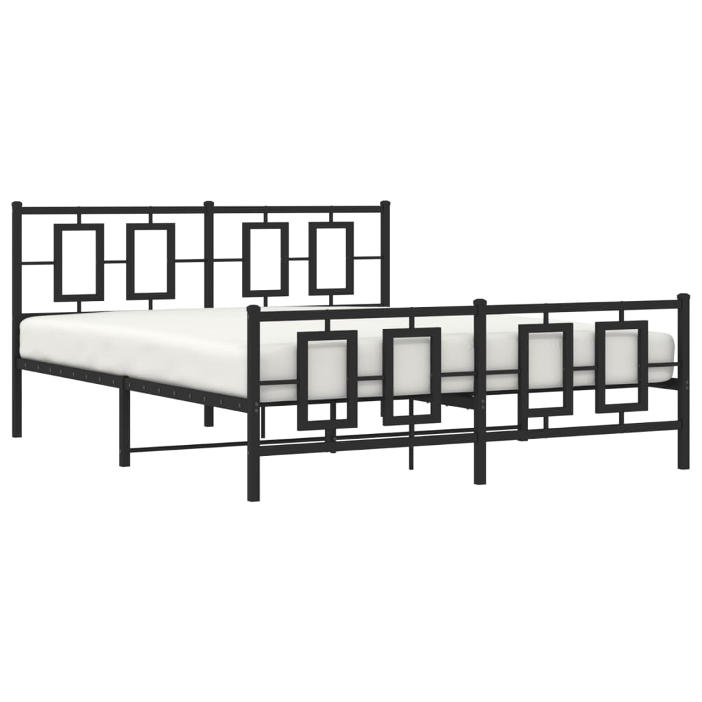 Metal Bed Frame without Mattress with Footboard Black 160x200cm