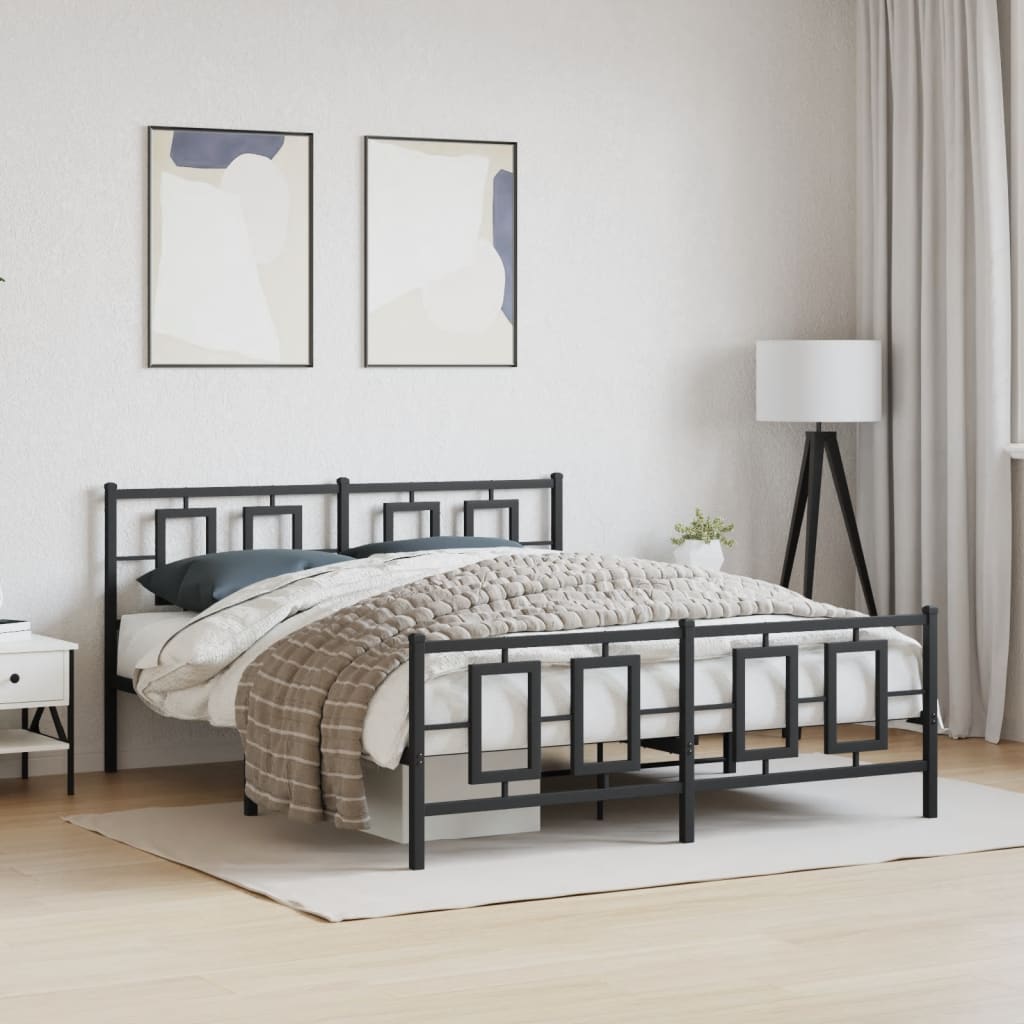 Metal Bed Frame without Mattress with Footboard Black 160x200cm