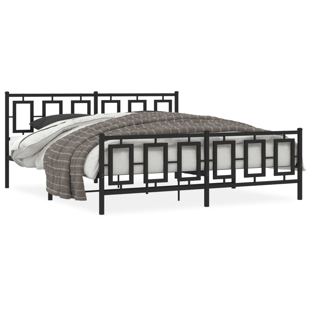 Metal Bed Frame without Mattress with Footboard Black 183x213cm