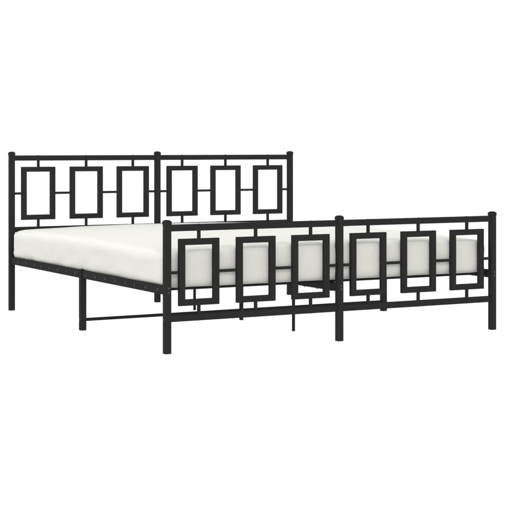 Metal Bed Frame without Mattress with Footboard Black 183x213cm