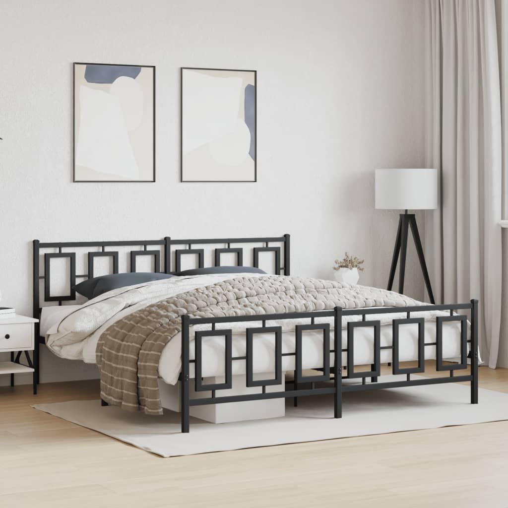 Metal Bed Frame without Mattress with Footboard Black 183x213cm