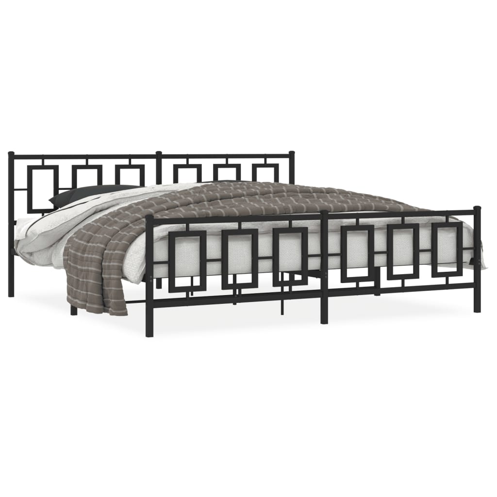 Metal Bed Frame without Mattress with Footboard Black 193x203cm