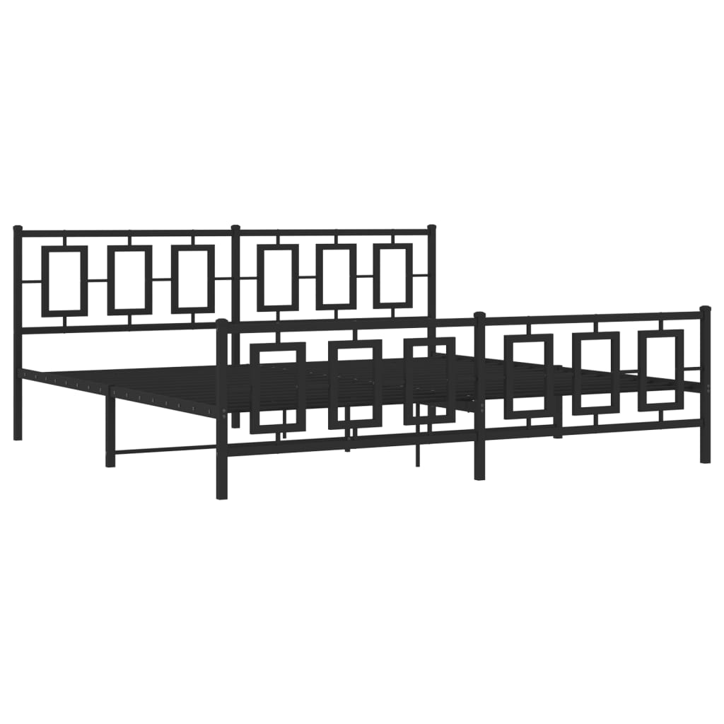 Metal Bed Frame without Mattress with Footboard Black 193x203cm