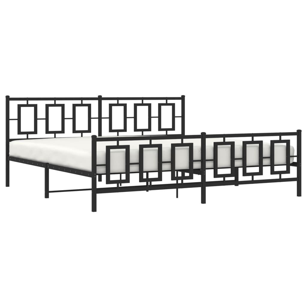 Metal Bed Frame without Mattress with Footboard Black 193x203cm