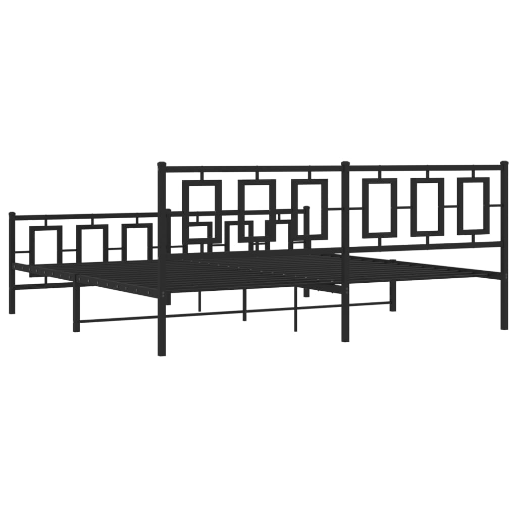Metal Bed Frame without Mattress with Footboard Black 193x203cm