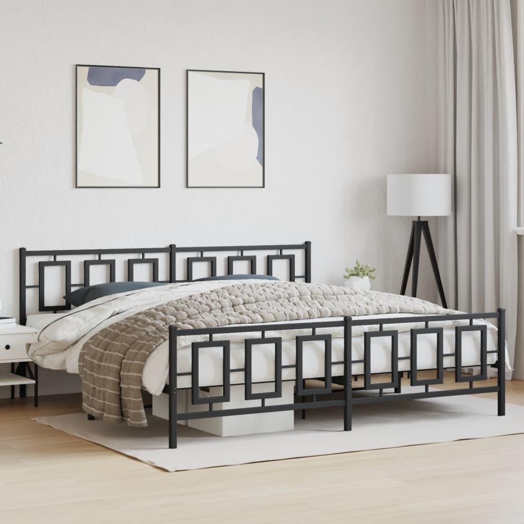 Metal Bed Frame without Mattress with Footboard Black 193x203cm