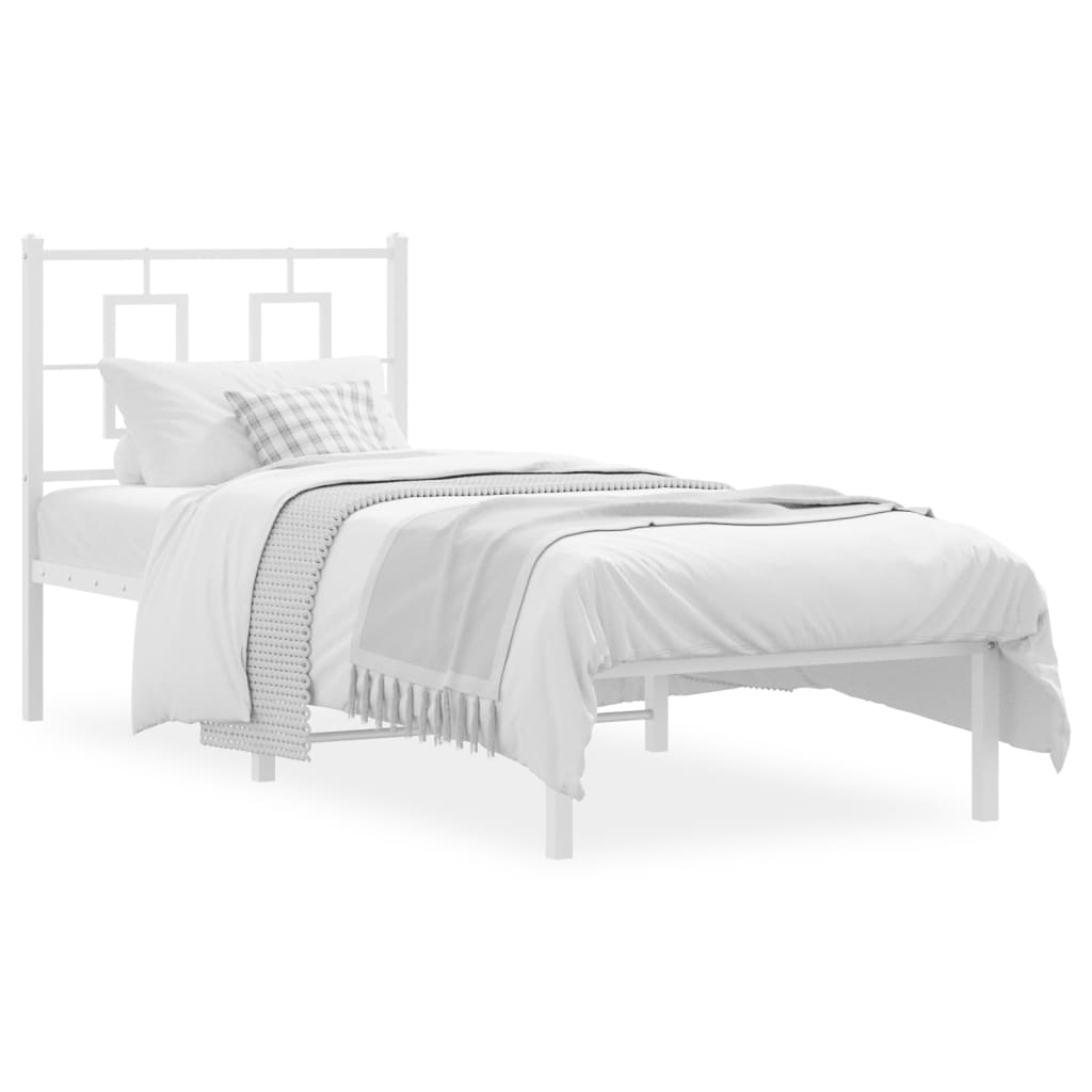 Metal Bed Frame without Mattress with Headboard White 75x190cm