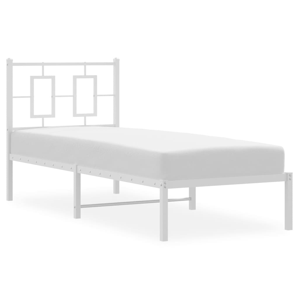 Metal Bed Frame without Mattress with Headboard White 75x190cm