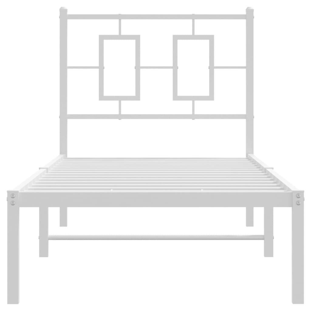Metal Bed Frame without Mattress with Headboard White 75x190cm