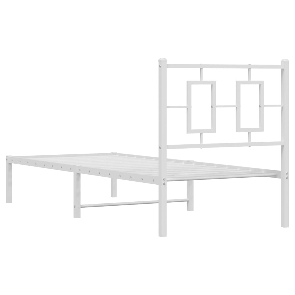 Metal Bed Frame without Mattress with Headboard White 75x190cm