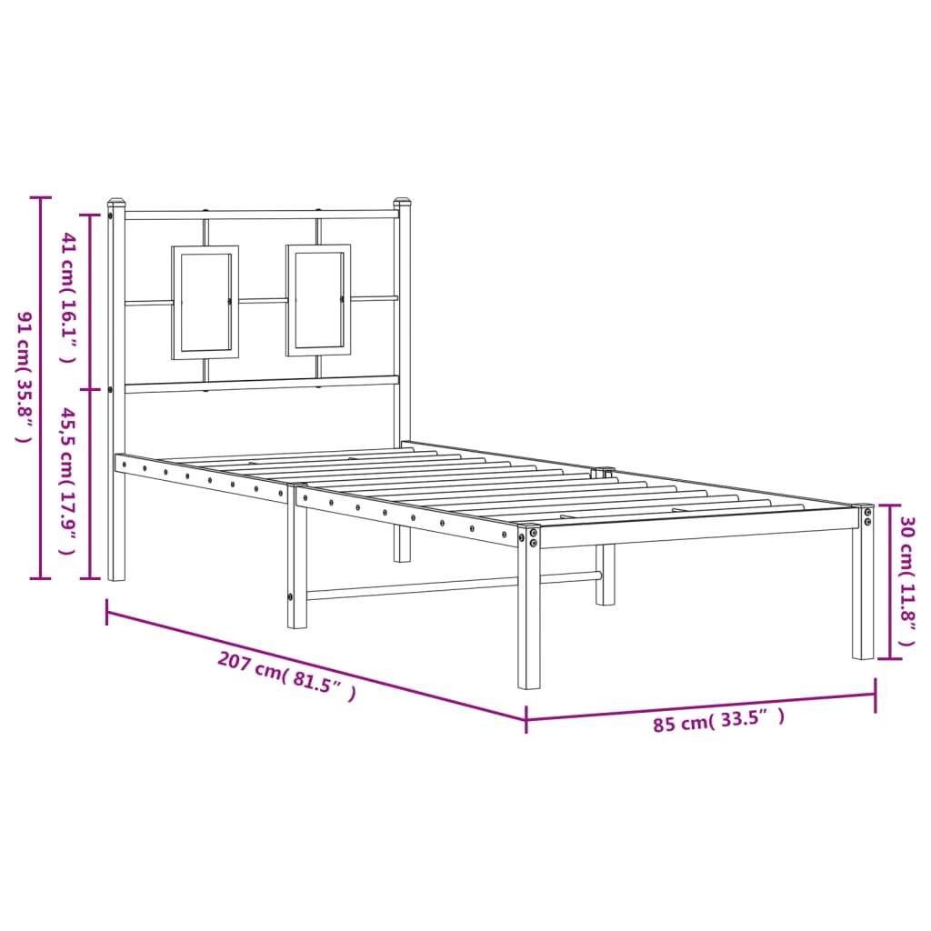 Metal Bed Frame without Mattress with Headboard White 80x200cm